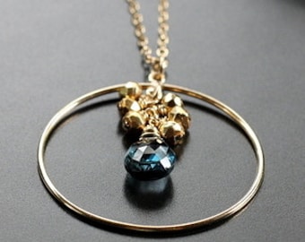 London Blue Topaz and Pyrite Necklace - 14K Goldfilled- "Noor" Necklace