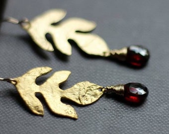 Red Mozambique Garnet Leaf Earrings