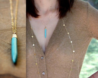 Turquoise Spike Necklace- 14K Goldfilled