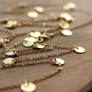 Courtney Cox Cougar Town Necklace Tiny Discs Long Gold Necklace CHOOSE your Length image 3