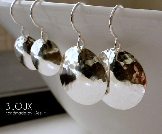 Sterling Silver Disc Earrings - Hammered Disc