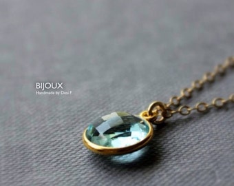 Aquamarine Blue Quartz Bezel Set Pendant Necklace - 14K Goldfilled ....LIMITED EDITION