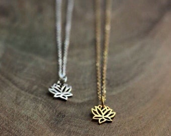 Tiny Lotus Flower Necklace- Your choice Gold or Silver