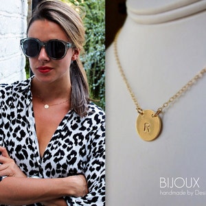 Initial Disc Gold Necklace Celebrity Style 14K Goldfilled, Choose your Initial image 3