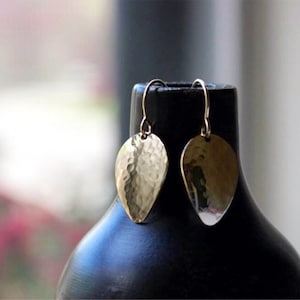 Petal Hammered Earrings - Drop Gold Earrings - 14K Goldfilled or Silver