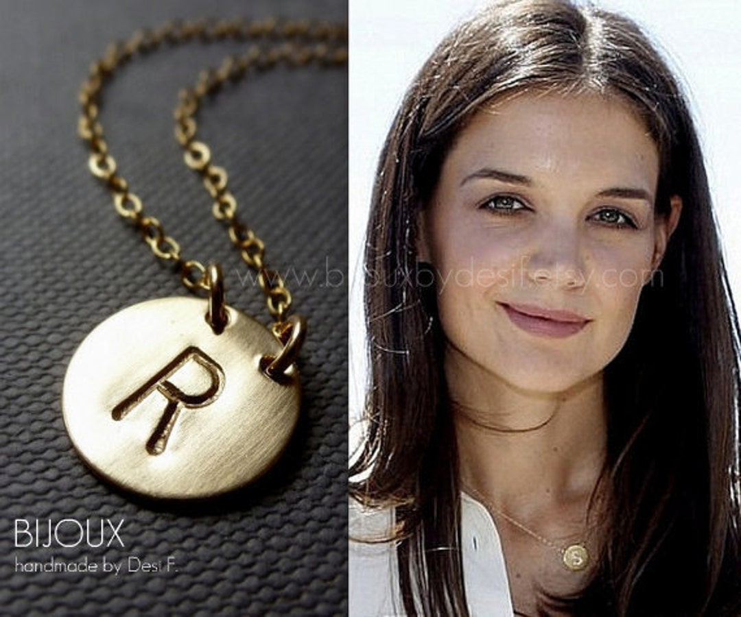 Initial Disc Gold Necklace Celebrity Style 14K Goldfilled Choose Your Initial Etsy