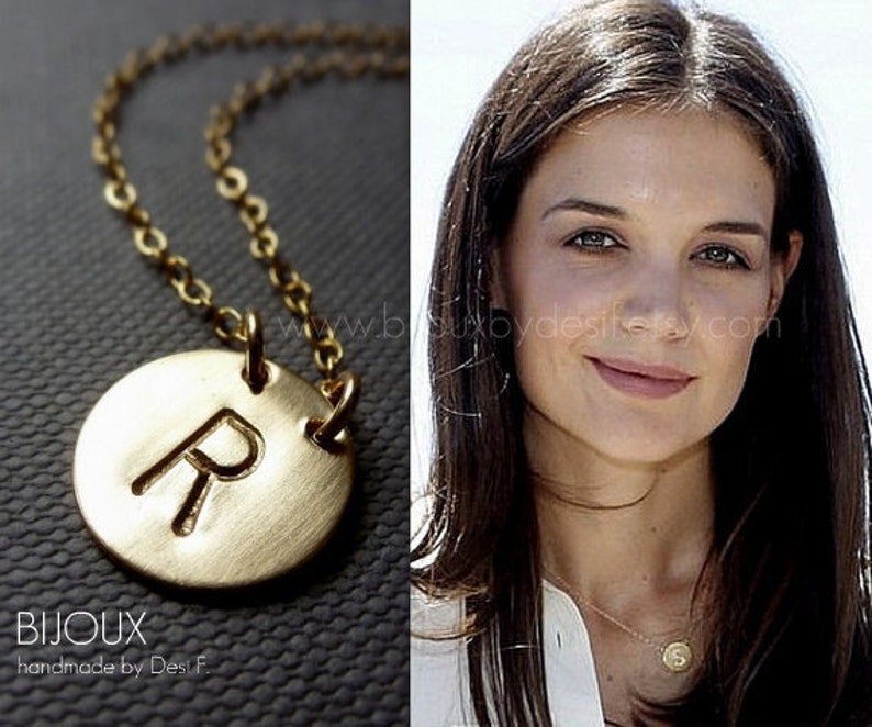 Initial Disc Gold Necklace Celebrity Style 14K Goldfilled, Choose your Initial image 1