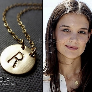 Initial Disc Gold Necklace Celebrity Style 14K Goldfilled, Choose your Initial image 1