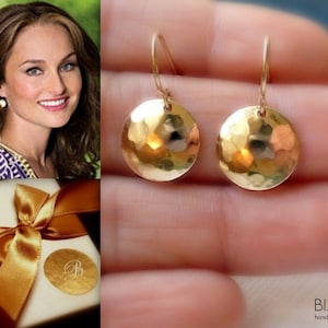 Gold Disc Earrings - Hammered - 14K Goldfilled - "Soleil" Earrings