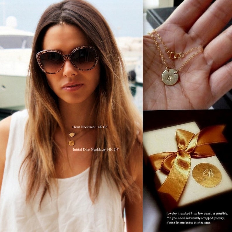 Initial Disc Gold Necklace Celebrity Style 14K Goldfilled, Choose your Initial image 5