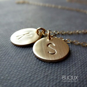 Two Discs Initial Necklace - Celebrity Style - 14K Goldfilled - Half Inch Discs