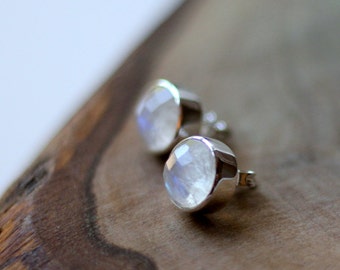 Moostone Bezel Set Stud Post Earrings