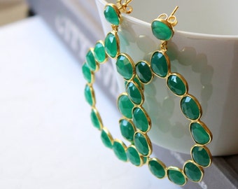 Emerald Green Onyx Post Gold Earrings.....LIMITED EDITION