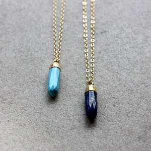 Lapis Lazuli  or Turquoise Spike Necklace- 14K Goldfilled