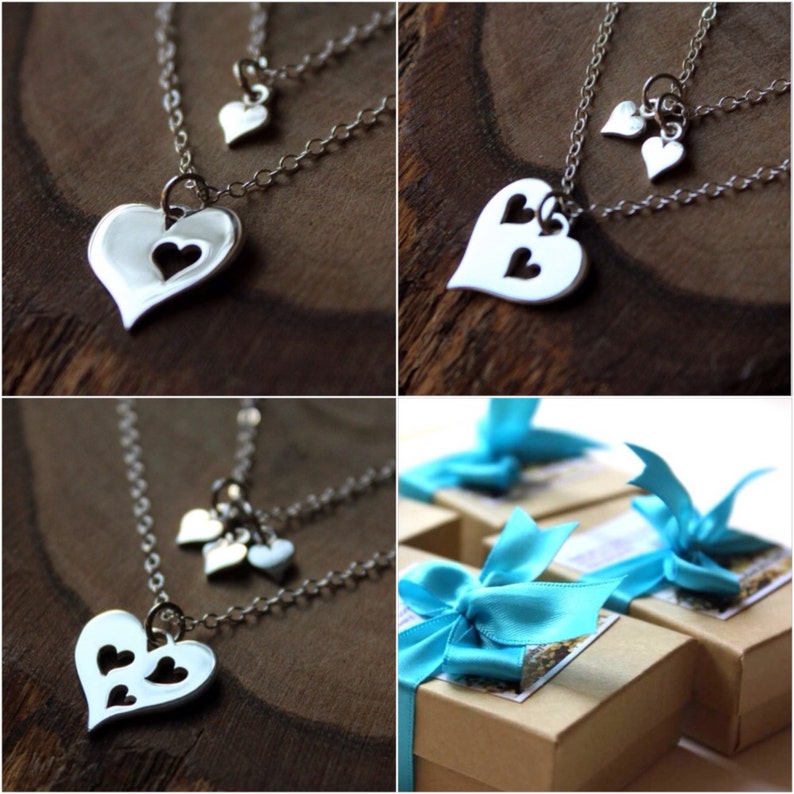 Mother Heart Necklace Double Strand Necklace Sterling Silver image 3