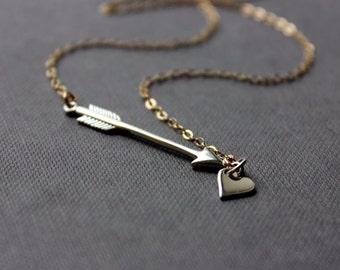 Arrow and Heart Necklace - Celebrity Style - Mixed Metals