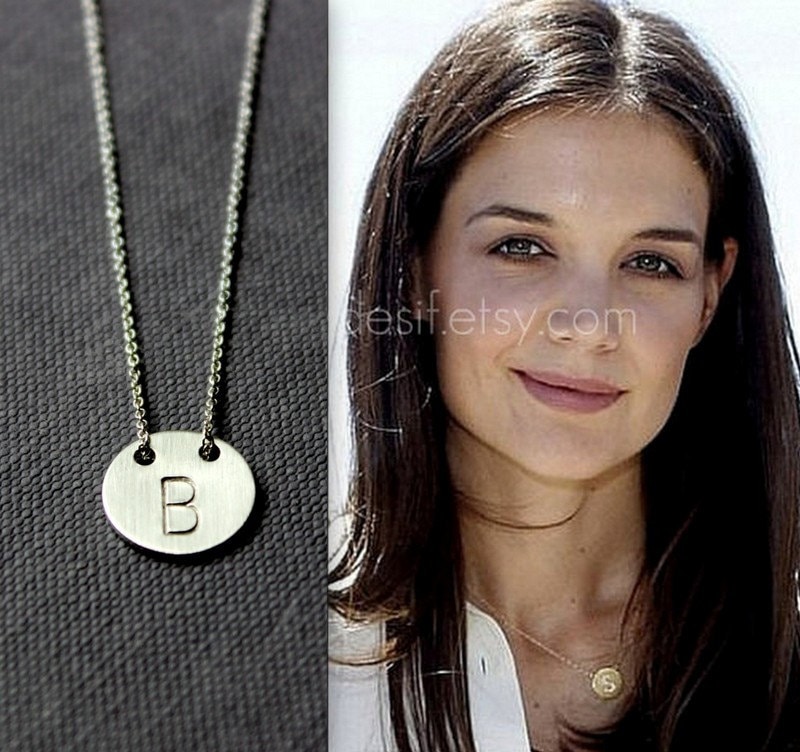 Initial Disc Silver Necklace - Celebrity Style - Sterling Silver, Choose Your Initial