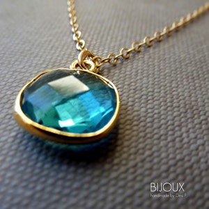 Swiss Blue Quartz Bezel Set Necklace - 14K Goldfilled......LIMITED EDITION