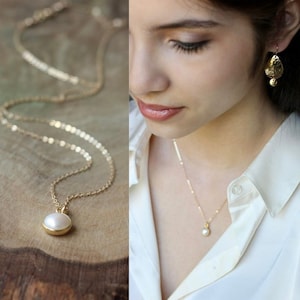 Pearl Necklace “Sophie”- Pendant Bezel Set Pearl Necklace 14K Goldfilled