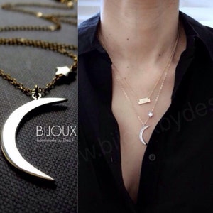Crescent Moon and Star Necklace - Mixed Metal Necklace - 14K Goldfilled and Silver - "Serendipity" Necklace...