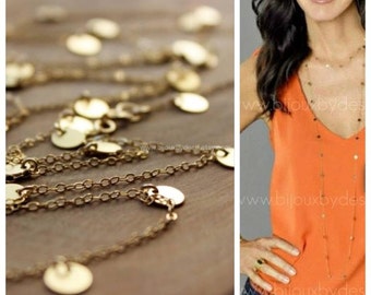 Courtney Cox Cougar Town Necklace - Tiny Discs Long Gold Necklace - CHOOSE your Length