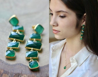 Green Onyx Long Dangle Post Earrings....LIMITED EDITION