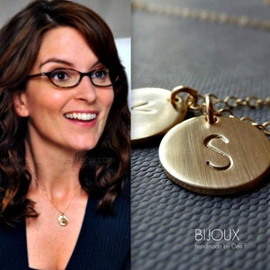 Two Discs Initial Necklace - Celebrity Style - 14K Goldfilled - Half Inch Discs