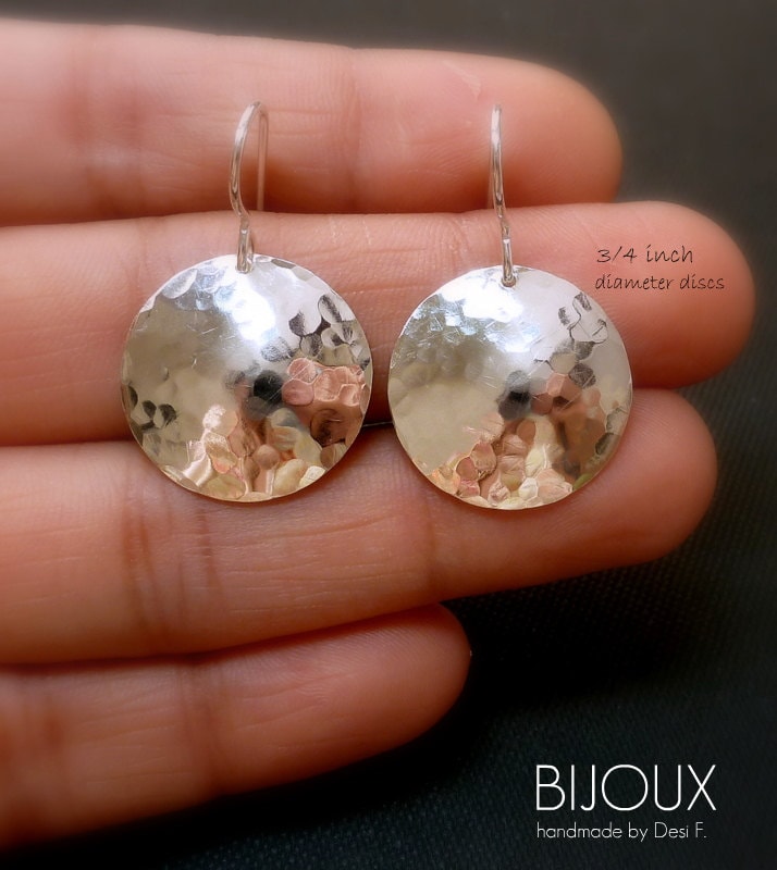 Sterling Silver Disc Earrings Hammered Disc Etsy