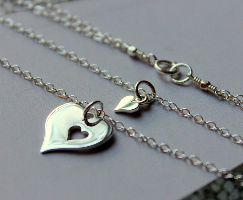 Mother Heart Necklace Double Strand Necklace Sterling Silver image 4