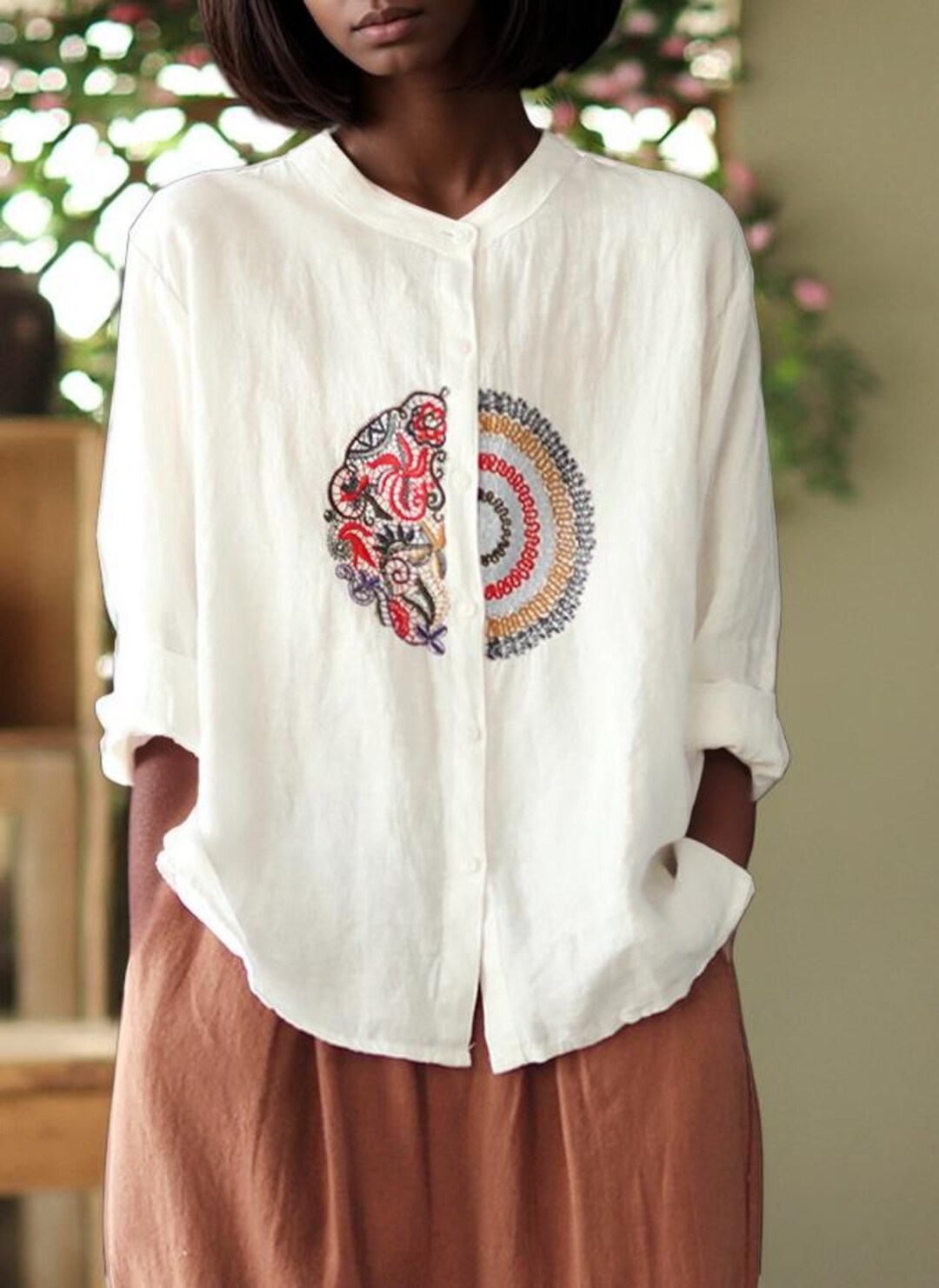 Women Summer Vintage 100% Linen Sleeveless Blouse