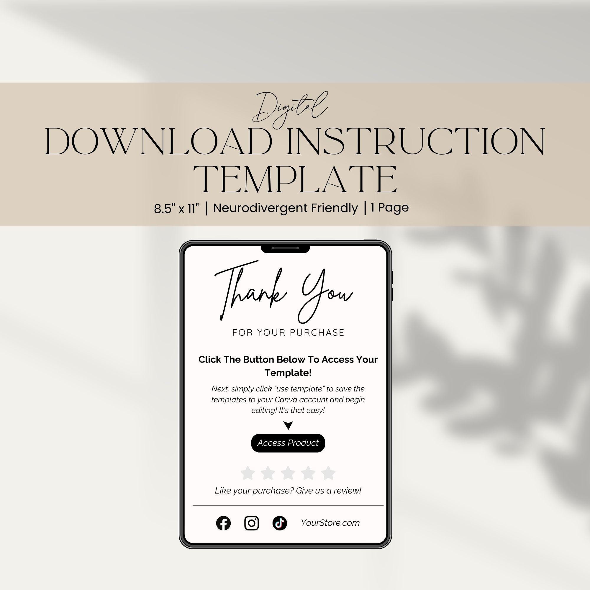 Canva Instruction Template: Etsy Seller Guide (Digital Download), Seller Order Confirmation, Thank You Page, Easy to Use Editable Template
