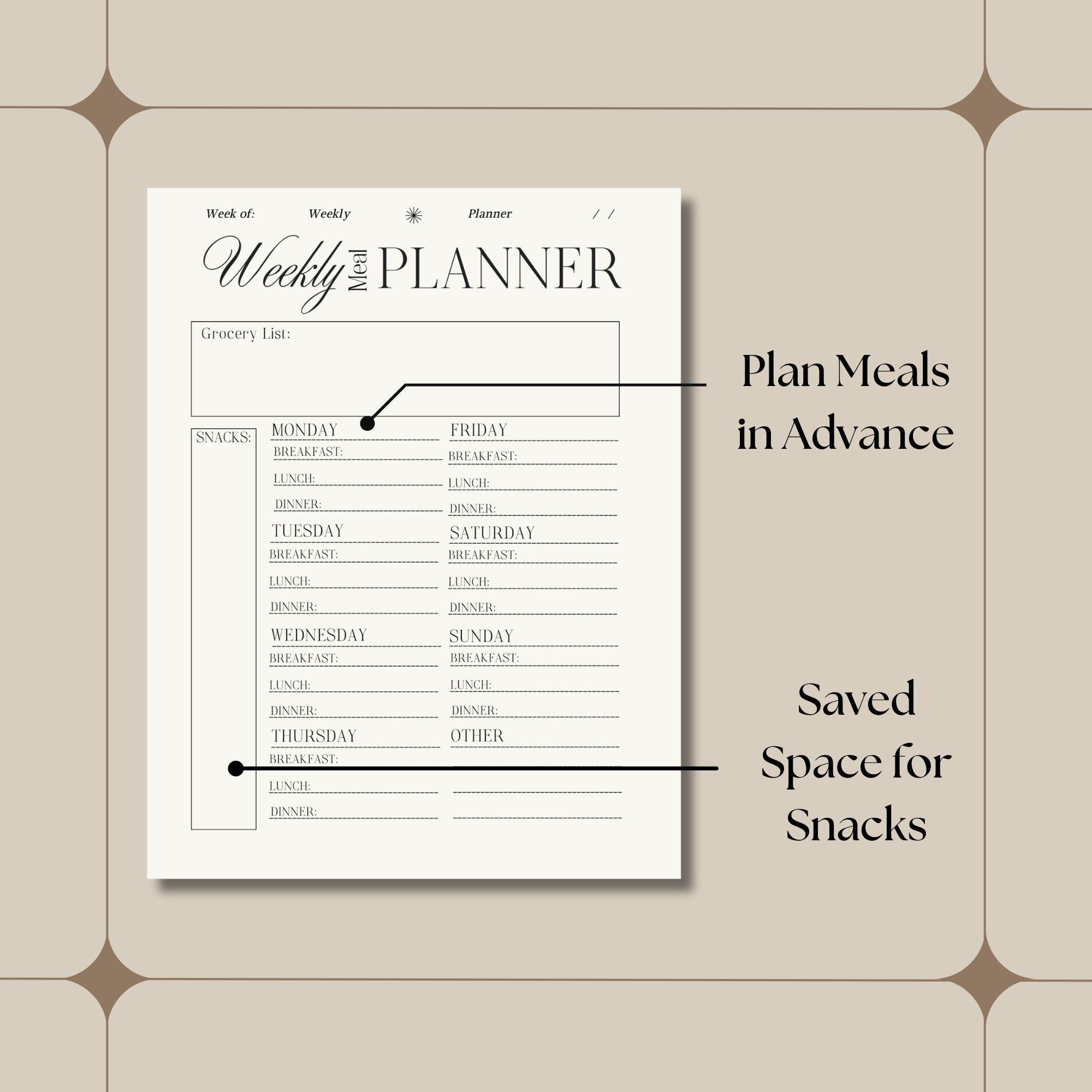 Daily & Weekly Meal Planner, Mealplanning Chart, Meal Plan, Meal ...