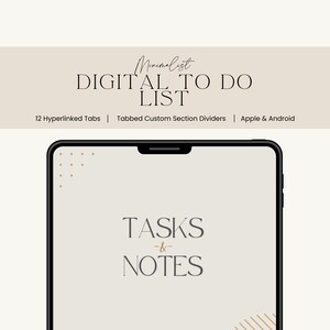 May include: A digital to-do list app mockup on a smartphone screen. The app has a minimalist design with a beige background and black text. The text reads "Tasks & Notes".