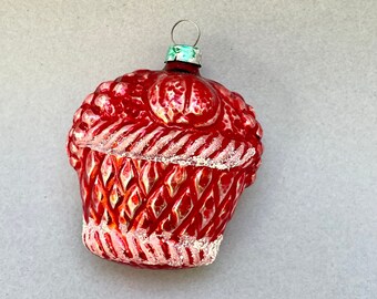 Vintage Glass Christmas Basket Of Fruit Ornament . West Germany