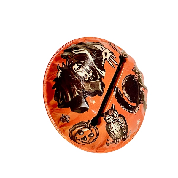 Vintage Tin Halloween  . Noise Maker. Vintage .  Orange & Black Tin . Vintage Halloween .  Collectible . Made In USA