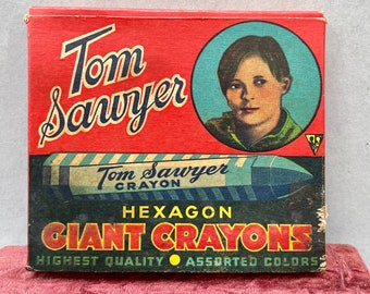 Vintage Tom Sawyer Box Of Crayons . Hexagon Giant . Crayons