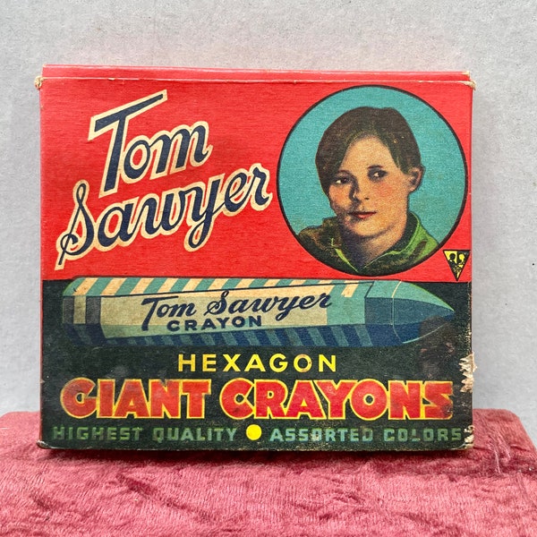 Vintage Tom Sawyer Box Of Crayons . Hexagon Giant . Crayons
