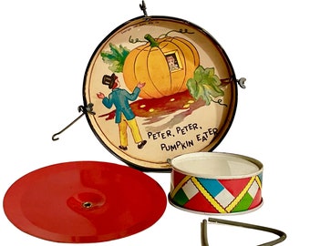 Vintage Tin Toy Drum .Jack + Jill . 1949 Ruskin Co. Nice Graphics