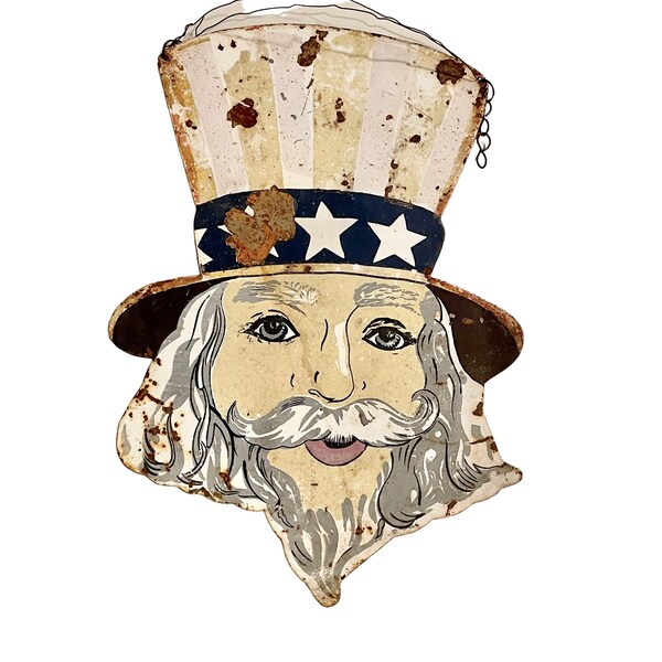 Vintage Tin Uncle Sam Sign . Cut-Out Face . Unique