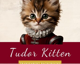 Clipart chats Tudor en robe Tudor, unique, scrapbooking, journal indésirable, images imprimables, éphémères, Tudor, Henry VIII, PNG