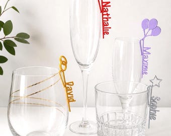 Marque-verres personnalisés avec prénom – Lot au choix – Mariage, baby shower, apéro, fête entre amis– Impression 3D
