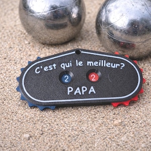 Compteur de points pétanque personnalisé – Cadeau fête des pères papa – Accessoire pétanque & palets – “C’est qui le meilleur ?”