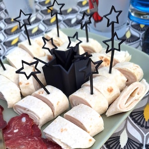 Set 12 Piques Apéritif en Forme Etoile avec Pot  – Cocktail, Mariage, EVJF, Fête, Noël – 3D Couleur au Choix