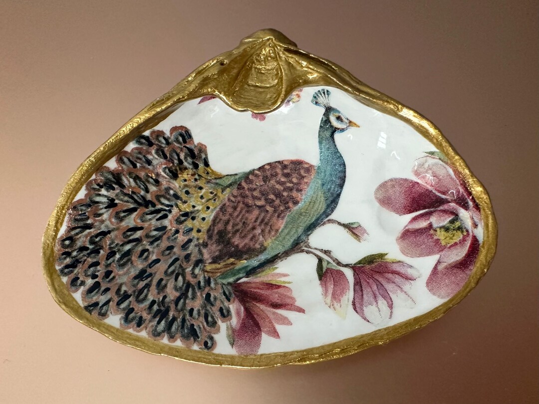 Peacock Inner Shell Peacock Clam Shell, Decoupage Shell, Bird Shell, Shell Ring Dish, Home ...