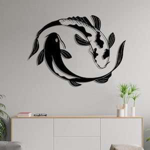 Koi Fish Metal Wall Art, Yin Yang Fish Decor, Zen Wall Sculpture, Modern Metal Decor, Japanese Koi Wall Art, Feng Shui Wall Art, Wall Accent