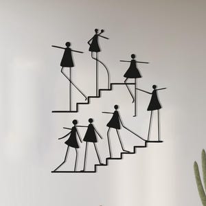 Dancing Girls Metal Wall Art, Abstract Metal Wall Decor, Modern Geometric Wall Sculpture, Staircase Wall Art, Black Metal Wall Art, Wall Art