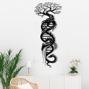 Decorazione da parete in metallo con albero della vita del DNA, decorazione da parete con drago e natura, arte mistica, cartello in metallo con foresta, arte astratta con albero, decorazione da parete in metallo con vichinghi