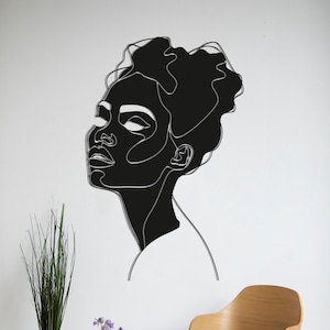 African Woman Metal Wall Art, Unique Face Line Art Decor, Modern Minimalist Wall Hanging, Black Metal Home Decor, Abstract Wall Art,Wall Art