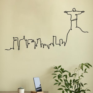 City Landscape Wall Art, Skyline Extra Large Metal Mural, Boho Decor Living Room, Modern Line Art Decor, Art Work For Living Room, Metal Art