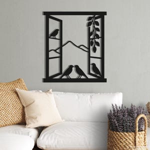 Metal Wall Art with Birds and Window, 3D Silhouette Wall Decor, Large Unique Housewarming Gift, Garden Decor, Wall Art, Fireplace Decor